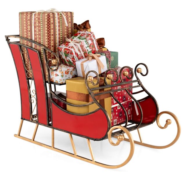 Christmas Santa Sleigh Decoration for Indoor Outdoor With 2-Tier Shelf
