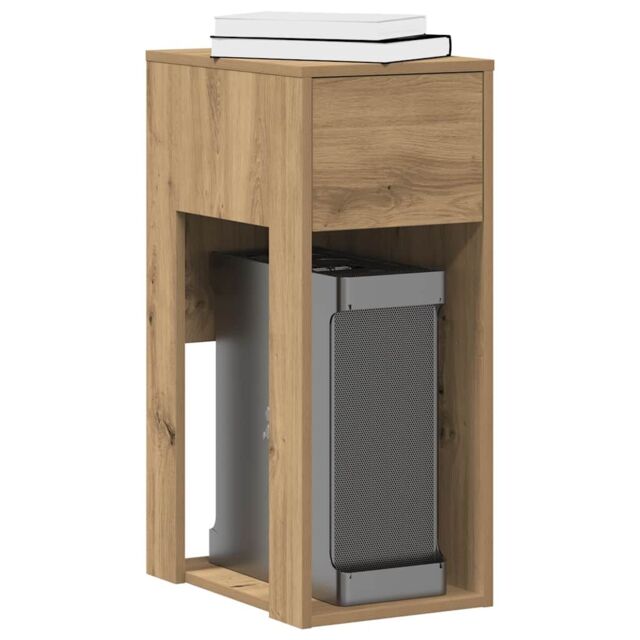 Berkfield Home Computer Tower Stand with Drawer Artisan Oak 30x44x74 cm in Brown - Size: 30 x 44 x 74 cm - image 1
