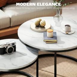 HOMCOM 2 Pcs Stacking Coffee Table Set Steel Frame in White - Size: Large - thumbnail 4