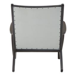Orsina Grey Leather & Teak Wood Lounge Chair, Modern Accent Chair, Comfy Arm Chair For Outdoor Spaces, Reading Chair - thumbnail 4
