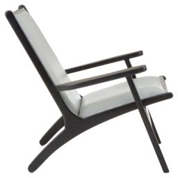 Orsina Grey Leather & Teak Wood Lounge Chair, Modern Accent Chair, Comfy Arm Chair For Outdoor Spaces, Reading Chair - thumbnail 3