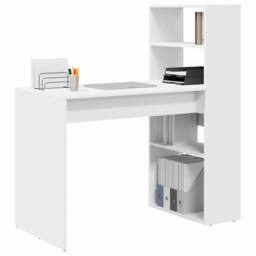 Berkfield Home Elegant Desk with Storage White 113x54x120 cm Engineered Wood - Size: 113 x 54 x 120 cm - thumbnail 1