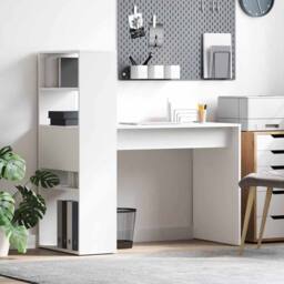 Berkfield Home Elegant Desk with Storage White 113x54x120 cm Engineered Wood - Size: 113 x 54 x 120 cm - thumbnail 2