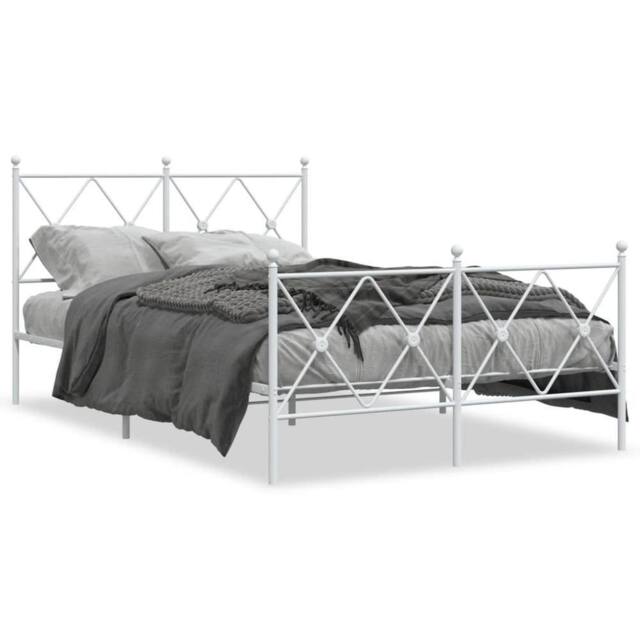 Berkfield Home Metal Bed Frame without Mattress with Footboard White 120x190cm - Size: 120x190 cm - image 1