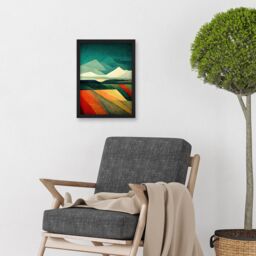 Artery8 Modern Semi-Abstract Colourful Landscape Artwork Framed Wall Art Print A4 in Black - thumbnail 2