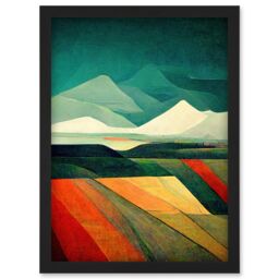 Artery8 Modern Semi-Abstract Colourful Landscape Artwork Framed Wall Art Print A4 in Black - thumbnail 1