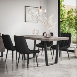 More4Homes Aria Dining Table & Chairs - Oak Effect Table Top w Black Legs + Nova Velvet Dining Chair Set Of 6 in Blue - thumbnail 1