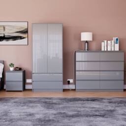 HD Designs Vida Designs Glinton 3 Piece Bedroom Set (2 Drawer Bedside Chest, 8 in Grey - thumbnail 1