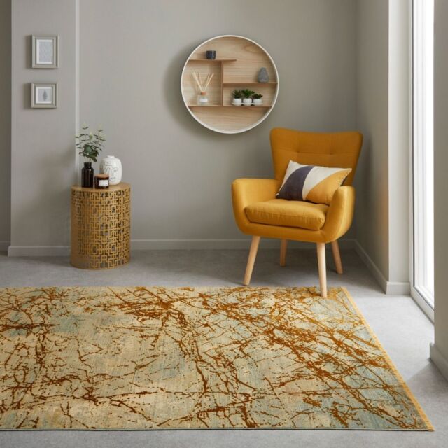 The Rug Shop UK Yellow Modern Abstract Polyester Kilim Easy To Clean Area Rug - Size: 120 cm x 180 cm - image 1