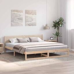 Berkfield Home Bed Frame Natural Wood Solid Pine Wood 180 x 200 cm Durable in Beige - thumbnail 4
