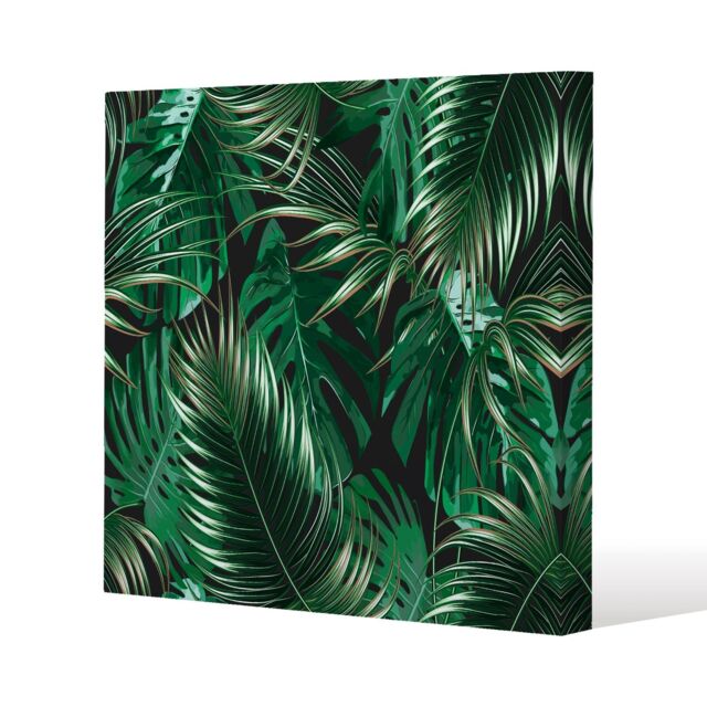 Benjamin Tate Design Tropical Leaves on Black (Canvas Print) / 114 x 114 x 4cm in Natural - Size: 114 x 114 x 4 cm - image 1