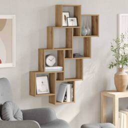 Berkfield Home Wall Cube Shelf Artisan Oak 90x15x119.5 cm Engineered Wood in Brown - thumbnail 3