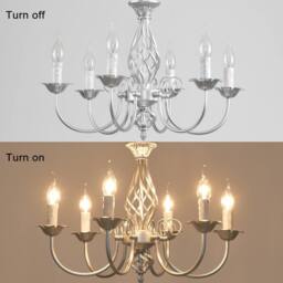 NIVOR French Vintage 6 Light Silver Iron Dining Room Candle Chandelier E14 in Metallic Silver - thumbnail 3