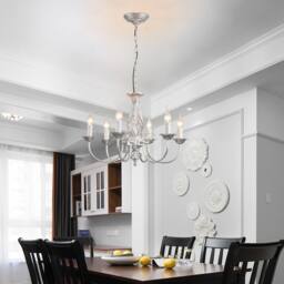 NIVOR French Vintage 6 Light Silver Iron Dining Room Candle Chandelier E14 in Metallic Silver - thumbnail 5