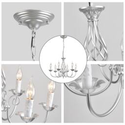 NIVOR French Vintage 6 Light Silver Iron Dining Room Candle Chandelier E14 in Metallic Silver - thumbnail 9