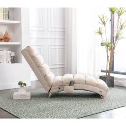 Direct Wicker Fabric Chaise Lounge Sofa with Gentle Vibration Feature & Pocket in Beige - Size: 1 Pack - thumbnail 9