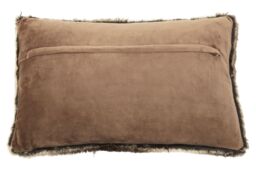 Orsina Rectangular Red Wine Faux Fur Cushion, Soft Feather Filled Decorative Cushion For Sofa & Bedroom in Brown - thumbnail 3