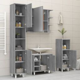 Berkfield Home Bathroom Cabinet Grey Sonoma 30x30x179 cm Engineered Wood - Size: 30 x 30 x 179 cm - thumbnail 4