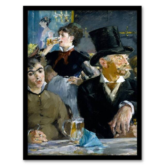 Artery8 Edouard Manet Framed Wall Art Print At the Cafe Paris Nightlife Scene in Blue - Size: A4 - image 1