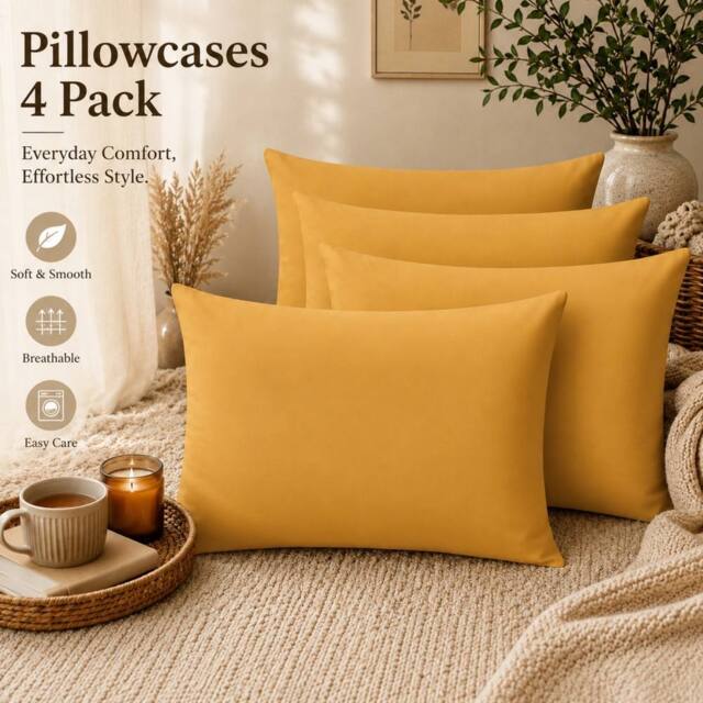 Pamposh 300 Thread Count Cotton Sateen Pillow Cases Set of 4 in Mustard - Size: Standard Pillow Case - image 1