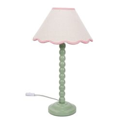 ValueLights Bobbins Sage Green Table Lamp with Tapered Natural Linen Scallop Shade in Pale Pink - thumbnail 2