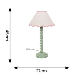 ValueLights Bobbins Sage Green Table Lamp with Tapered Natural Linen Scallop Shade in Pale Pink - thumbnail 6