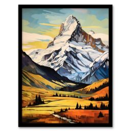 "Artery8 Swiss Alps Switzerland Oil Painting Snow Capped Peaks Over Idyllic Alpine Meadow Art Print Framed Poster Wall Decor - Size: W12"" x H16""" - thumbnail 1
