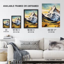 "Artery8 Swiss Alps Switzerland Oil Painting Snow Capped Peaks Over Idyllic Alpine Meadow Art Print Framed Poster Wall Decor - Size: W12"" x H16""" - thumbnail 3