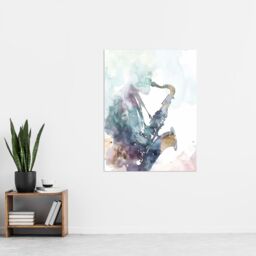 "Artery8 Abstract Saxophone Jazz Musician Watercolour Wall Art Print in Blue - Size: W24"" x H32""" - thumbnail 4