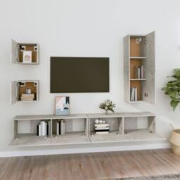 Berkfield Home Classic 5 Piece TV Cabinet Set Concrete Grey Engineered Wood - thumbnail 1