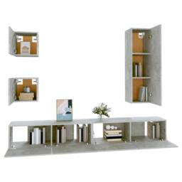 Berkfield Home Classic 5 Piece TV Cabinet Set Concrete Grey Engineered Wood - thumbnail 4
