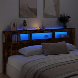 Berkfield Home LED Headboard Smoked Oak 220x18.5x103.5 cm Engineered Wood in Brown