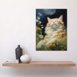 Artery8 Norwegian Forest Cat Sunbathing In Wildflower Meadow Oil Painting Large Wall Unframed Art Poster Print Thick Paper 18X24 Inch - thumbnail 4