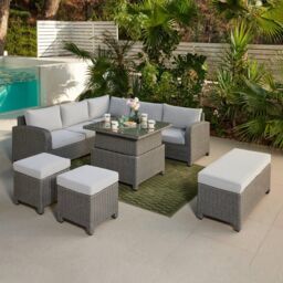 Home Detail Hadley L Shape 5 Seater Garden Sofa Set with Rising Table in Grey - thumbnail 1