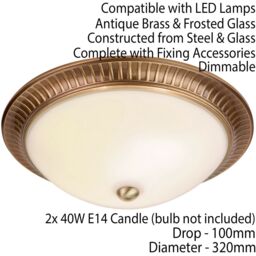 Loops Semi Flush Ceiling Light Brass & Frosted Glass Round Traditional Lamp & Rose in Clear - thumbnail 2