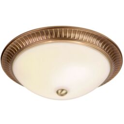 Loops Semi Flush Ceiling Light Brass & Frosted Glass Round Traditional Lamp & Rose in Clear - thumbnail 1