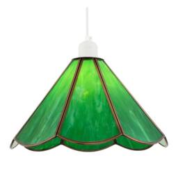 Happy Homewares Tiffany Glass Panelled Easy-Fit Pendant Shade with Antique Brass Trim in Green - Size: 12 inches - thumbnail 2