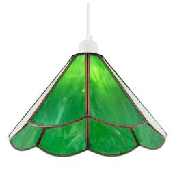 Happy Homewares Tiffany Glass Panelled Easy-Fit Pendant Shade with Antique Brass Trim in Green - Size: 12 inches - thumbnail 8