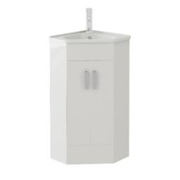 SPETLEK Corner Vanity Unit & Sink Basin Bathroom Cabinet in White