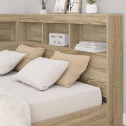 Berkfield Home Storage Headboard with Shelf Sonoma oak 120 cm Engineered wood in Light Tan - thumbnail 4
