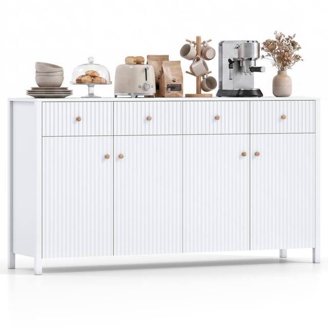 Costway 160cm Sideboard Buffet Cabinet 4-Door Storage Organizer w/4 Drawers in White - image 1