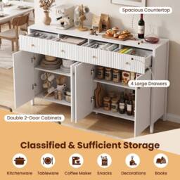 Costway 160cm Sideboard Buffet Cabinet 4-Door Storage Organizer w/4 Drawers in White - thumbnail 7