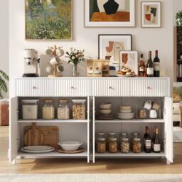 Costway 160cm Sideboard Buffet Cabinet 4-Door Storage Organizer w/4 Drawers in White - thumbnail 5