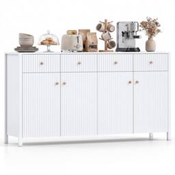 Costway 160cm Sideboard Buffet Cabinet 4-Door Storage Organizer w/4 Drawers in White