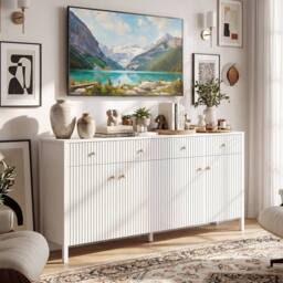 Costway 160cm Sideboard Buffet Cabinet 4-Door Storage Organizer w/4 Drawers in White - thumbnail 6