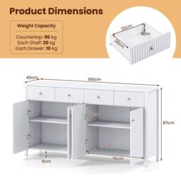 Costway 160cm Sideboard Buffet Cabinet 4-Door Storage Organizer w/4 Drawers in White - thumbnail 2