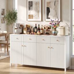 Costway 160cm Sideboard Buffet Cabinet 4-Door Storage Organizer w/4 Drawers in White - thumbnail 3