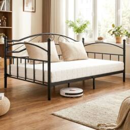 Gymax Metal Daybed Frame Single Size Sofa Bed With Classic Headboard in Black - thumbnail 3