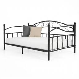 Gymax Metal Daybed Frame Single Size Sofa Bed With Classic Headboard in Black - thumbnail 1