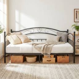 Gymax Metal Daybed Frame Single Size Sofa Bed With Classic Headboard in Black - thumbnail 9